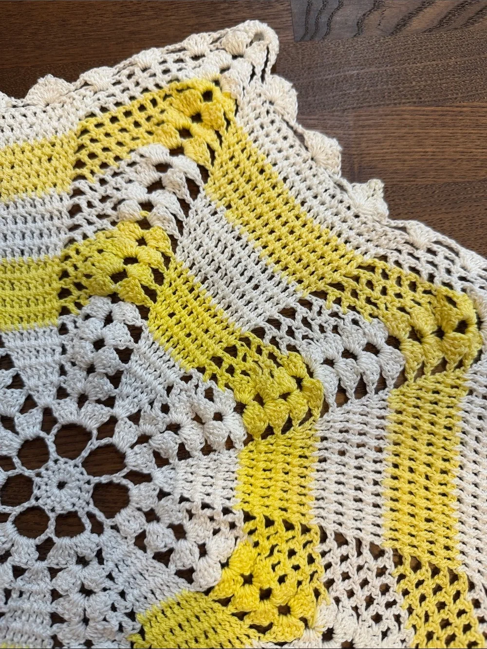 Source Unknown Yellow and White Crochet Star Doily